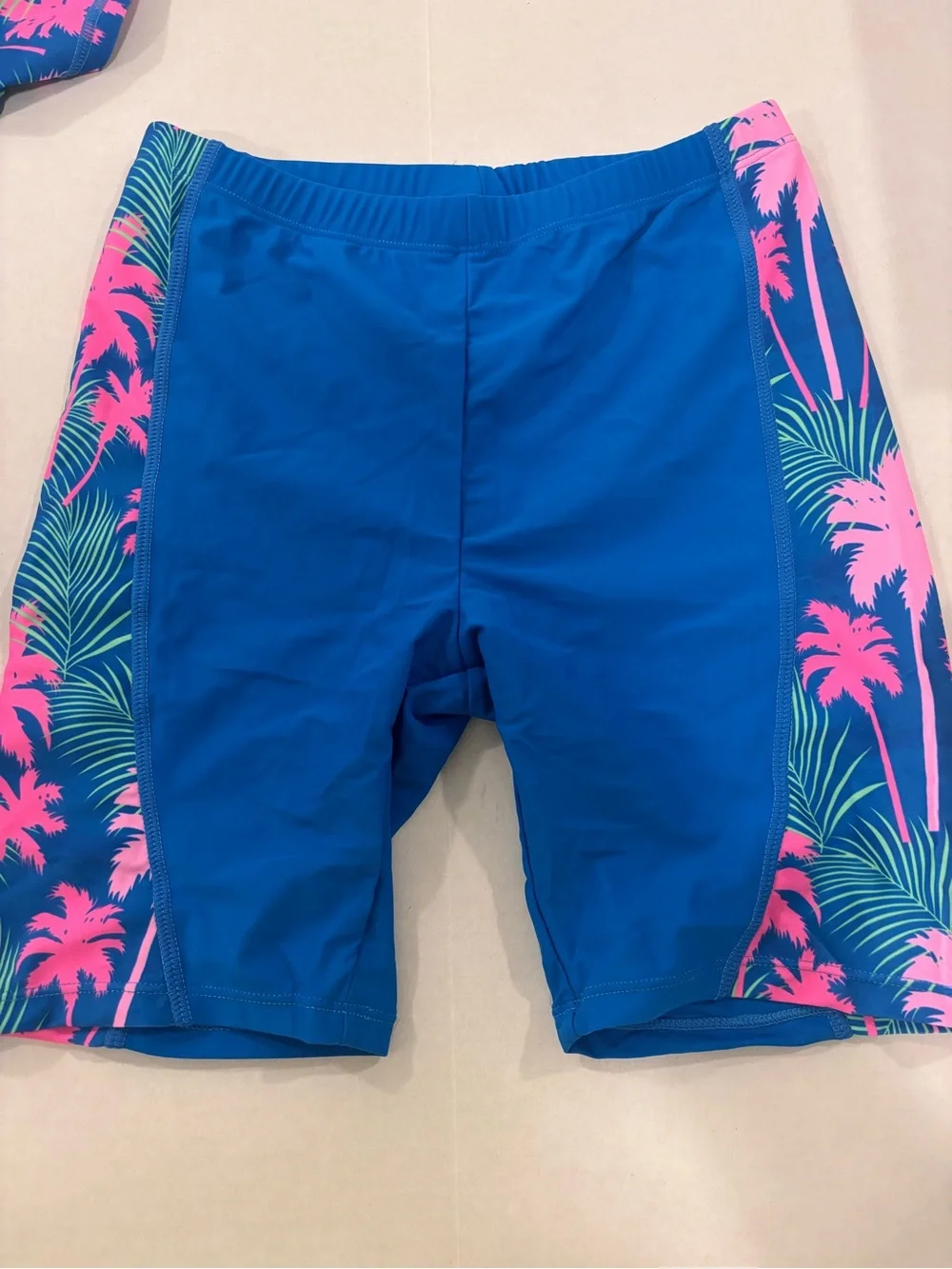Grace Karin Girls Swimwear Set NWT Size 14Y blue pink tropical rashguard shorts